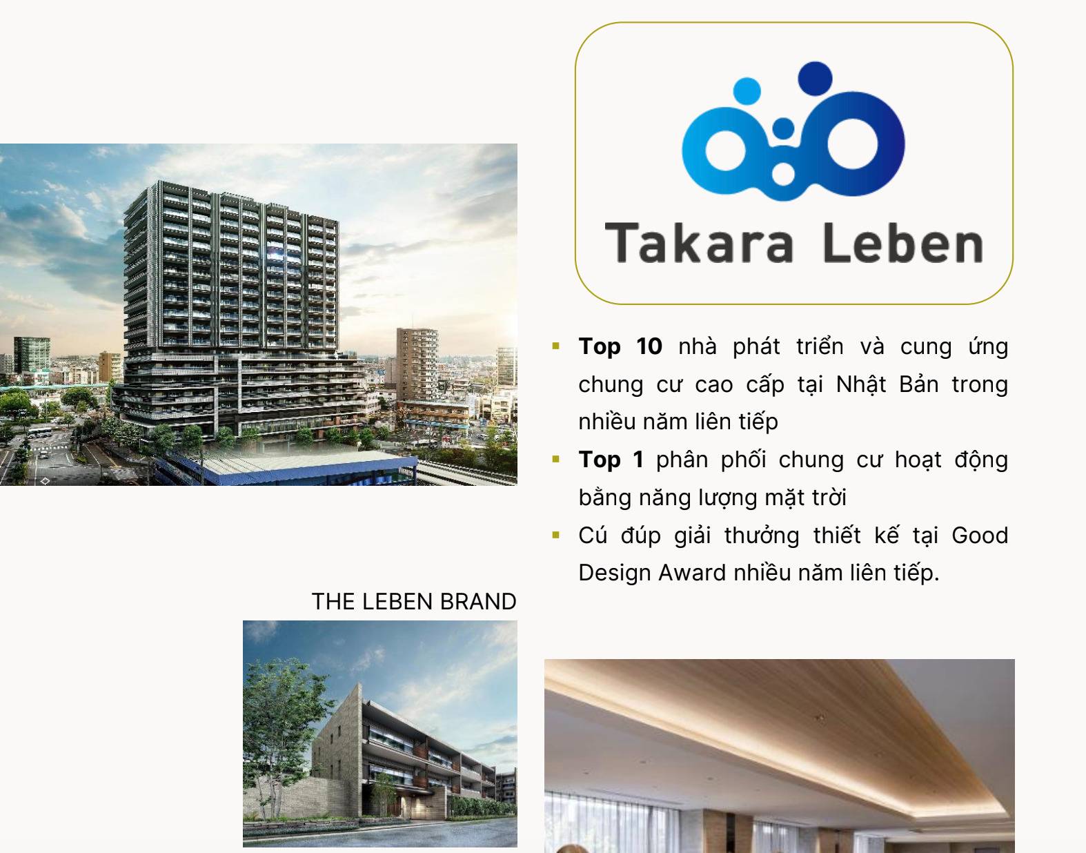 Takara Leben đơn vị quản lý vận hành của chung cư Minato Hải Phòng luôn nằm trong Top 10 nhà phát triển và cung ứng chung cư cao cấp tại Nhật Bản